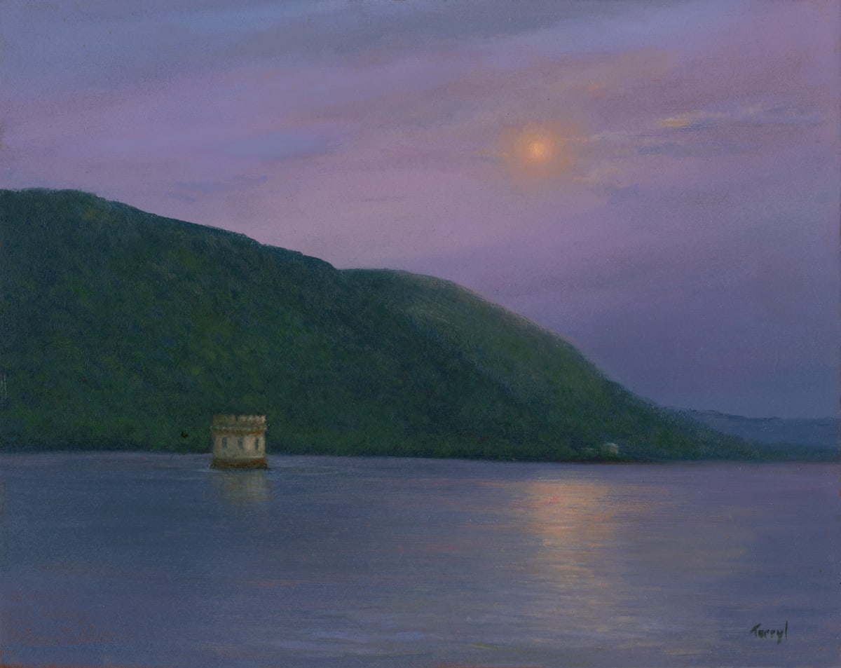 Strawberry Moon over Bannerman's by Tarryl Gabel 