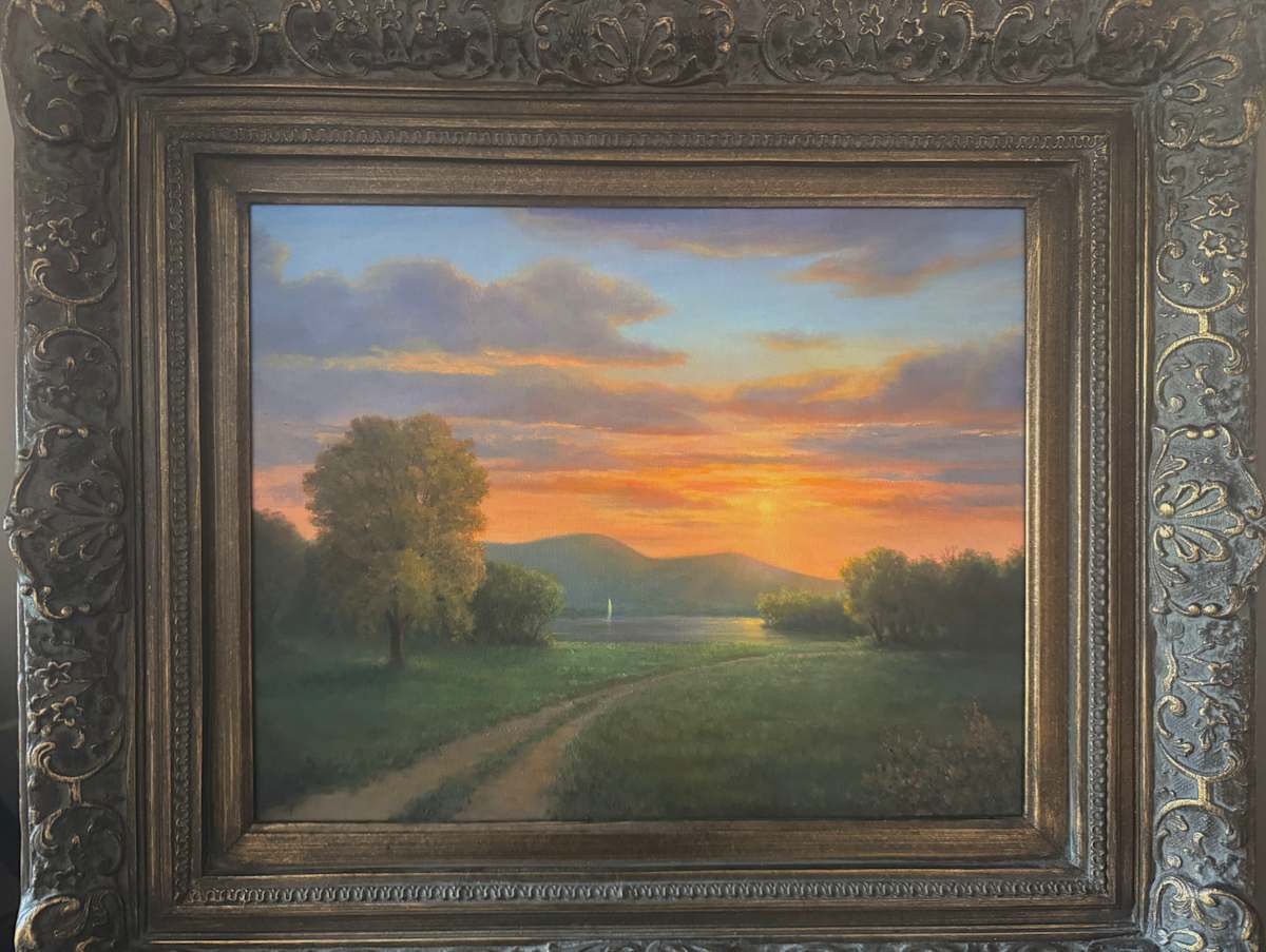 Sunset with Sailboat along the Hudson River by Tarryl Gabel 