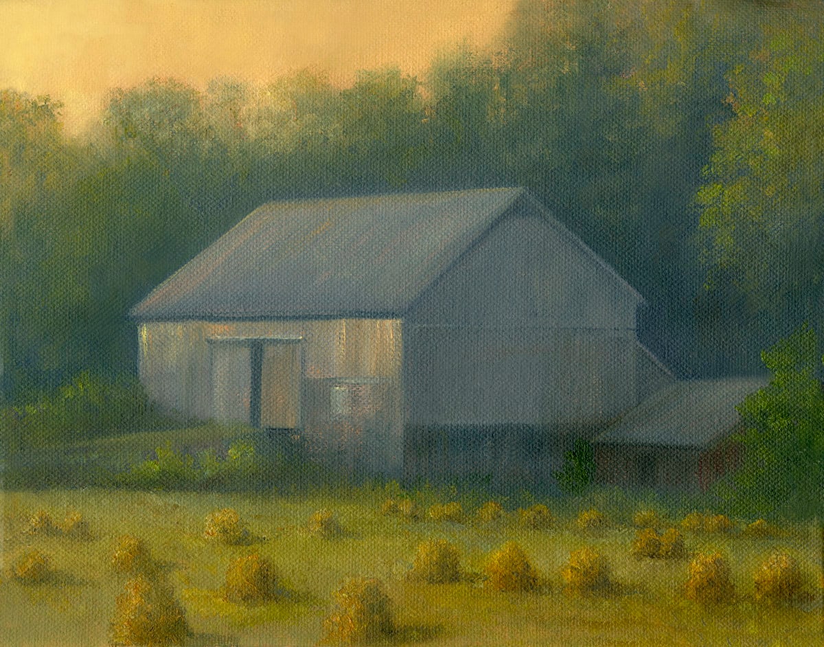 Old barn with hand stacked hay, Image 1.