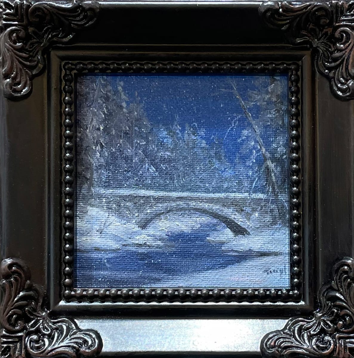 Winter Nocturne, stone  bridge Super Mini by Tarryl Gabel 