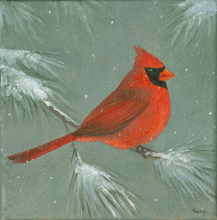 Cardinal in the snow by Tarryl Gabel 