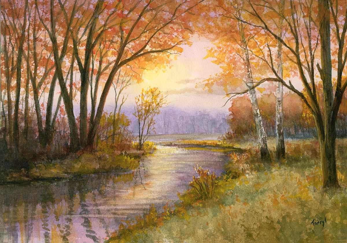 Autumn Stream- Watercolor by Tarryl Gabel 