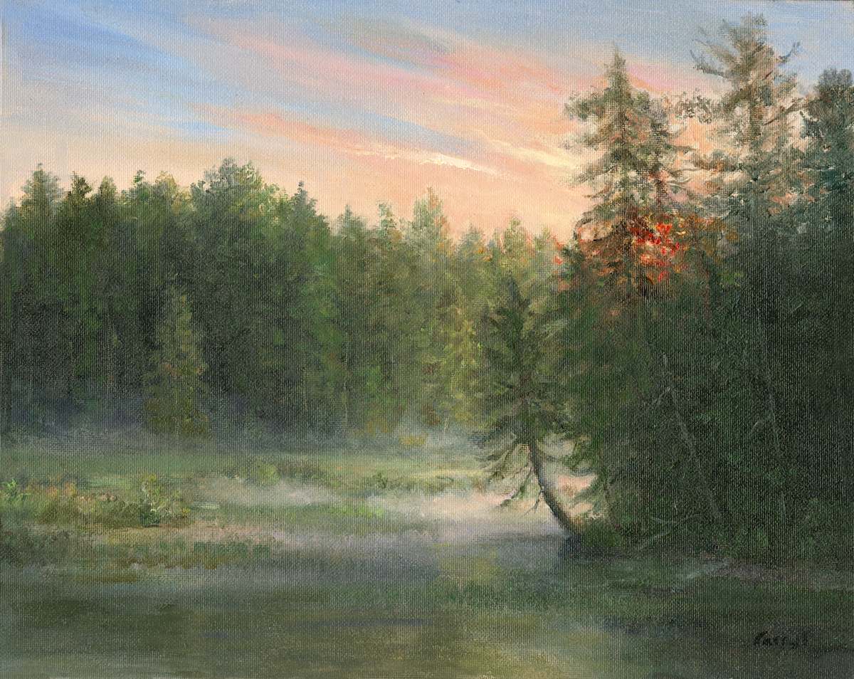 First light over leaning tree marsh, ADKS by Tarryl Gabel, Image 1.