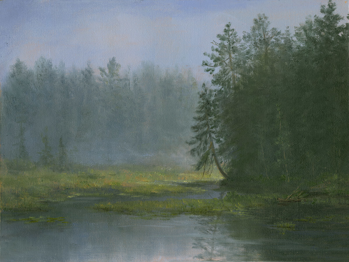 foggy morning, leaning tree Adirondacks by Tarryl Gabel 