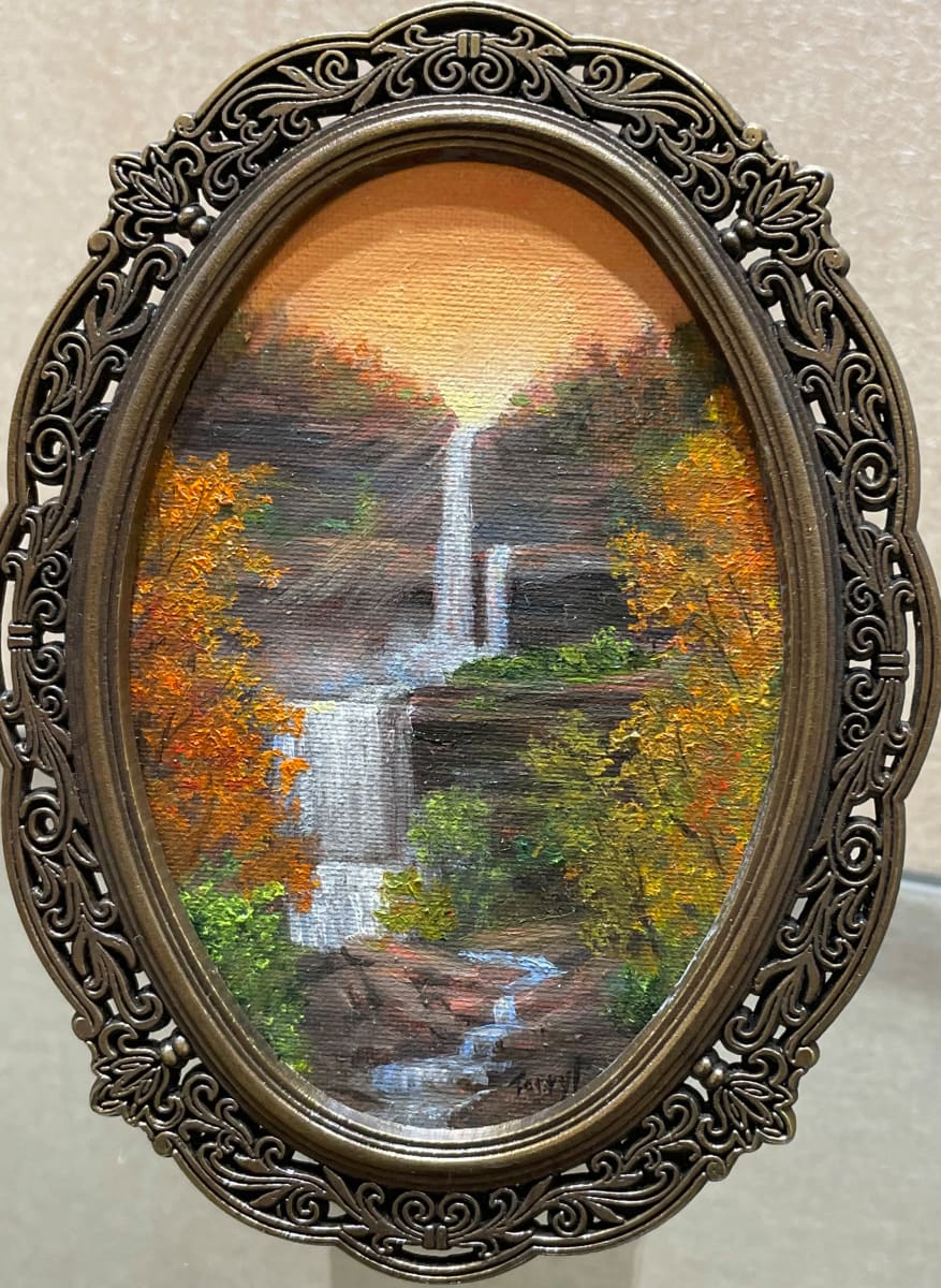 Kaaterskill Falls , mini in antique oval frame by Tarryl Gabel 