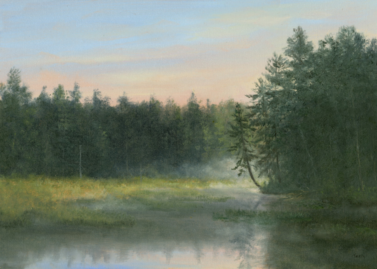 Misty morning, little leaning tree by Tarryl Gabel 