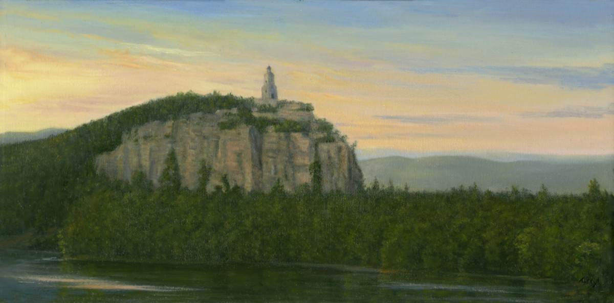 Sunrise over Smiley Tower, Mohonk by Tarryl Gabel 