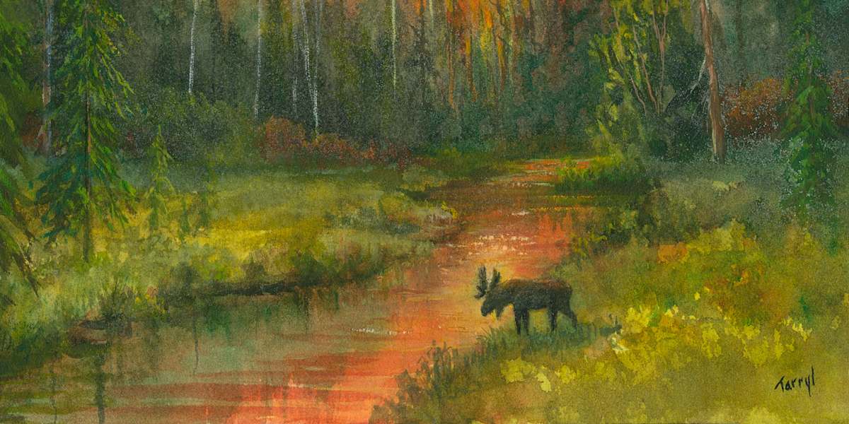Moose along the stream by Tarryl Gabel, Image 1.