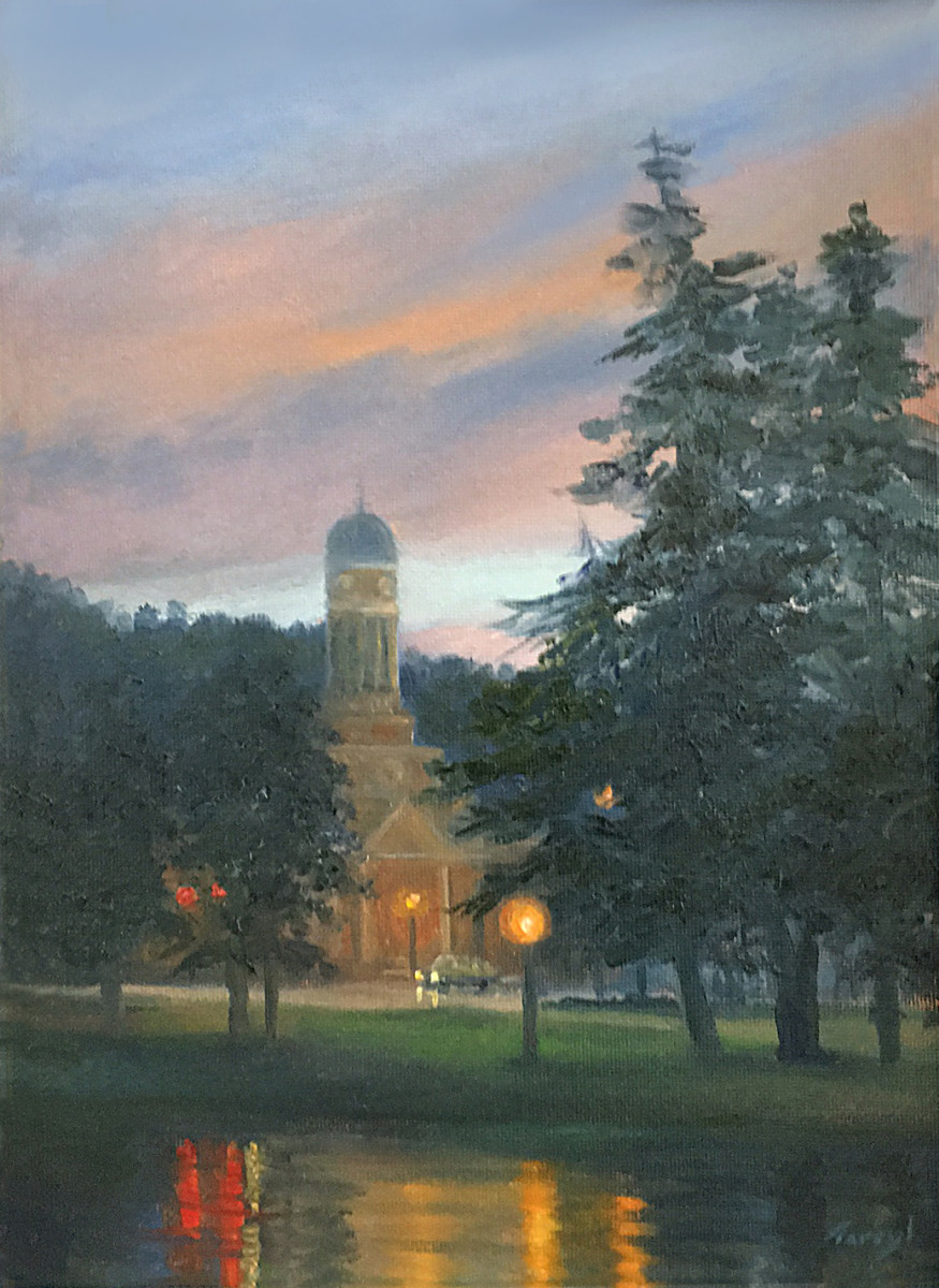 Sunset over Town Hall, Saranac by Tarryl Gabel 