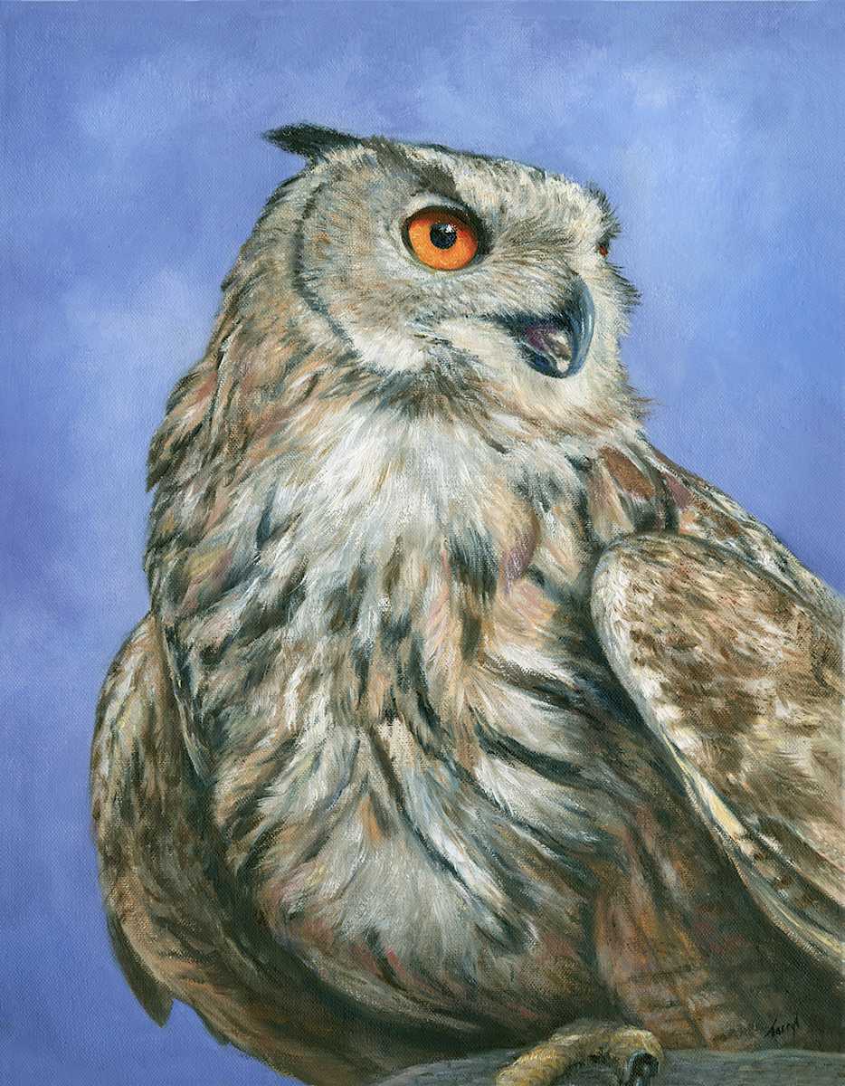 Mighty Hunter, owl closeup by Tarryl Gabel 