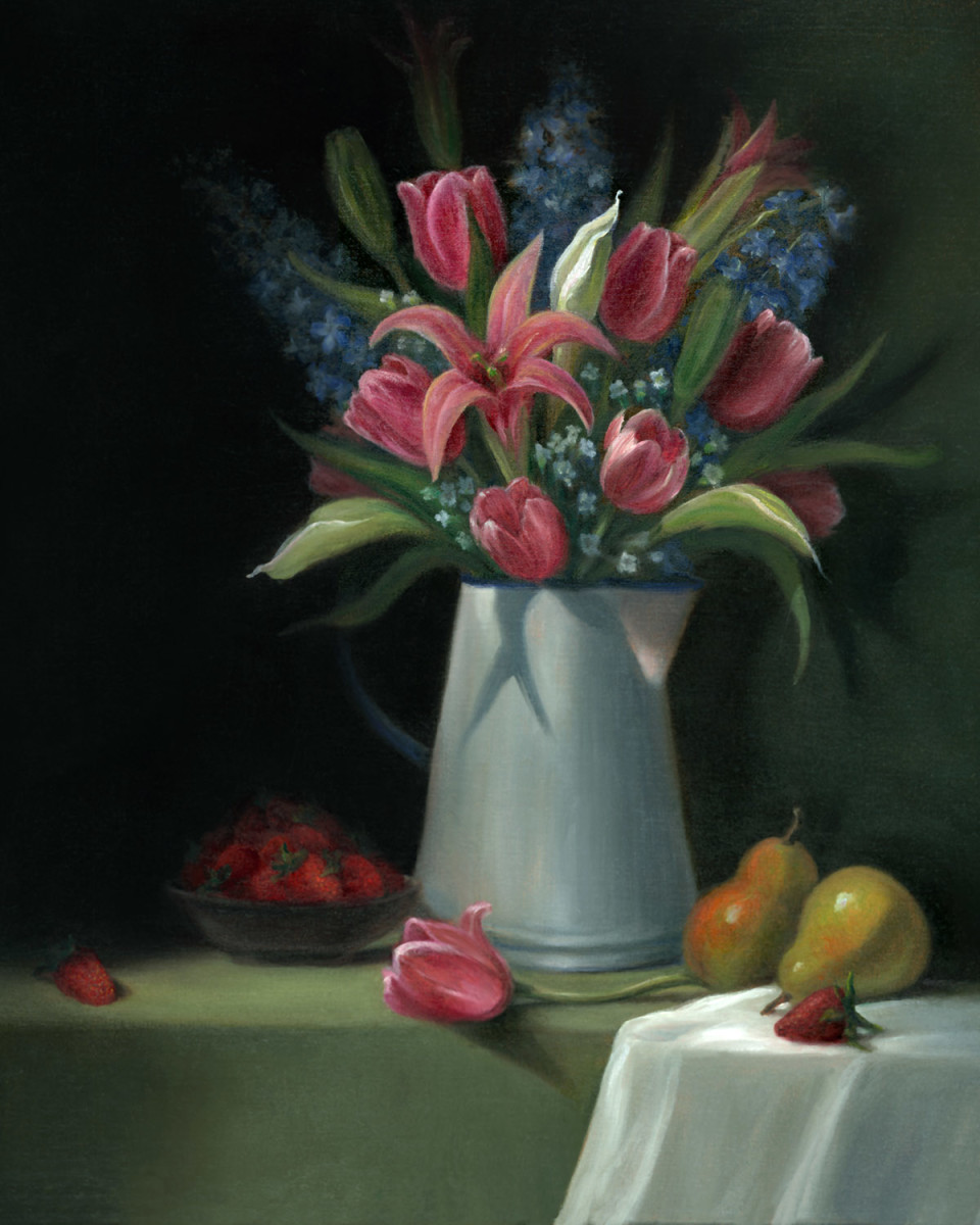 Pink Tulips, Lilies and Pears by Tarryl Gabel 