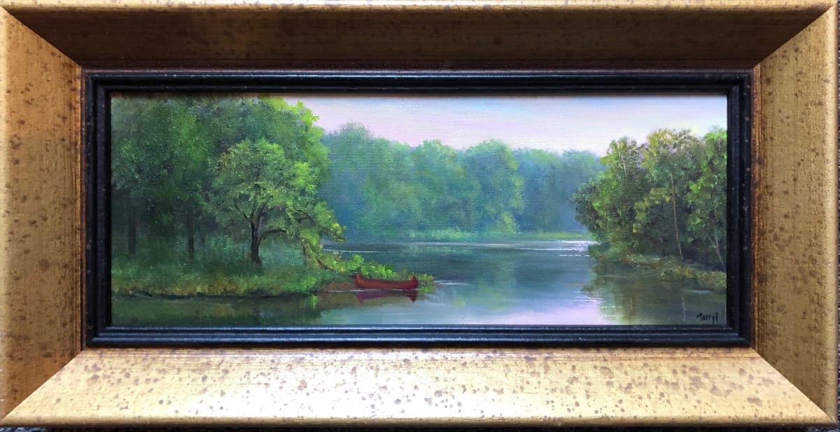 Tethered Red Canoe panoramic painting 