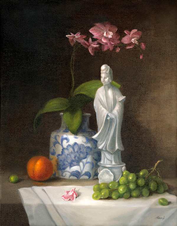 Orchid, Statue and Fruit by Tarryl Gabel, Image 1.