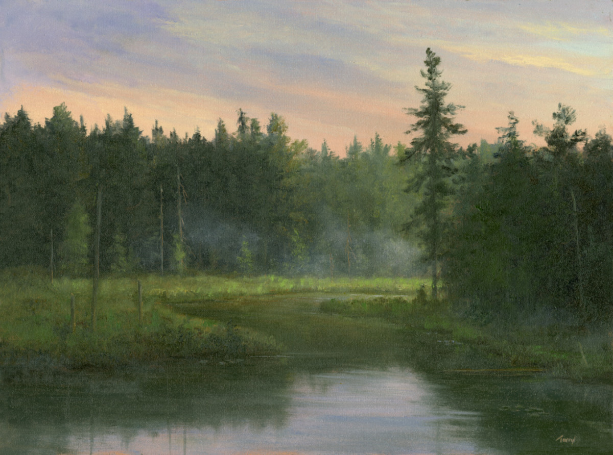 Sunrise over misty Adirondack Marsh by Tarryl Gabel 