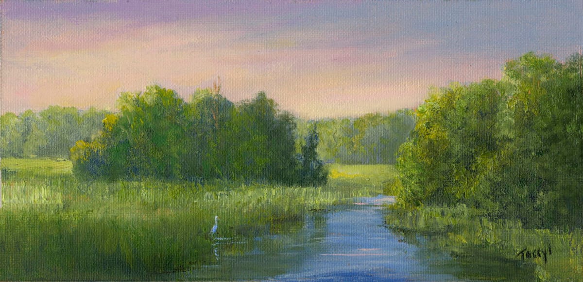 Marsh at sunrise with egret by Tarryl Gabel, Image 1.