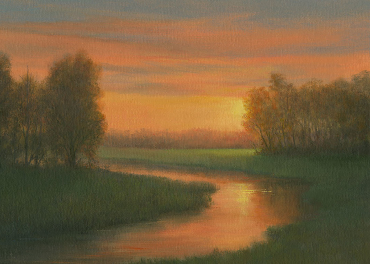 Sunset, winding stream by Tarryl Gabel 