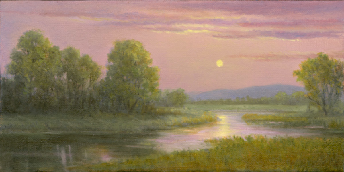 Pink and lavendar sunset over the marsh by Tarryl Gabel 