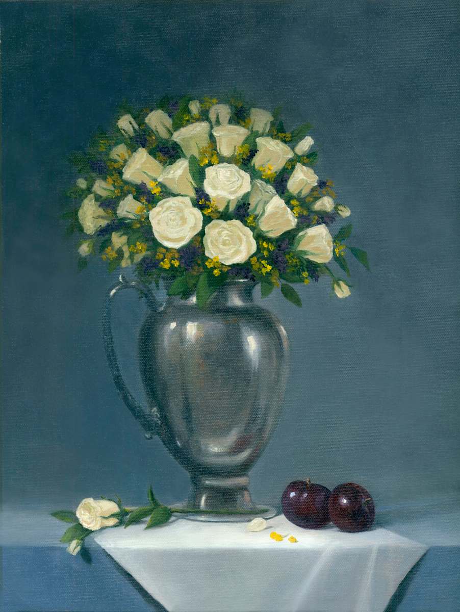 Still Life with white tea roses by Tarryl Gabel, Image 1.