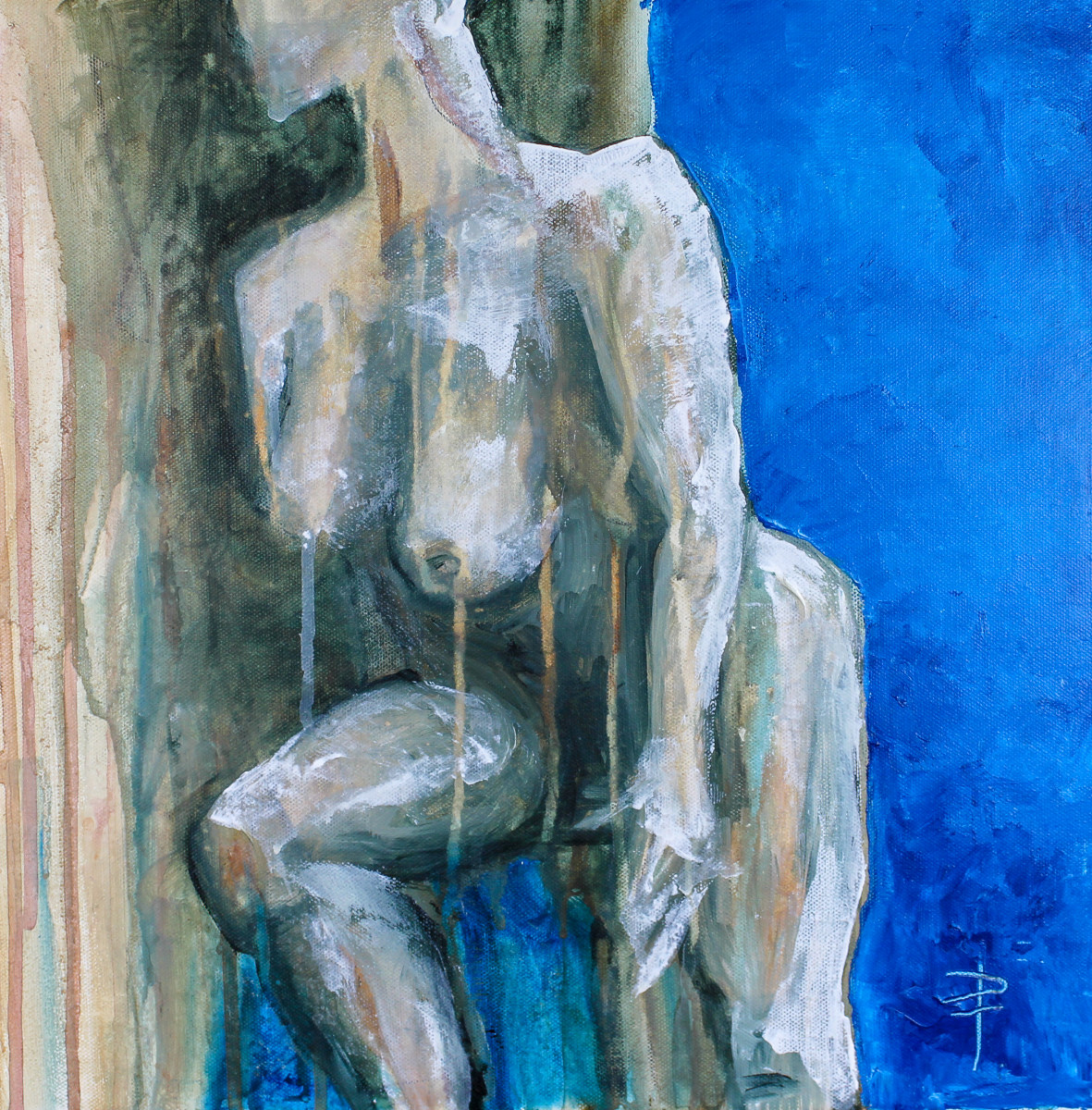 Nude Woman Perched on a Stool by Phoebe Thomasson, Image 1.