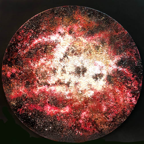 Cosmic Tondo: Dust to Dust I by Merrilyn Duzy  Image: Made in memory of and with the ashes of Howard Bentkower,