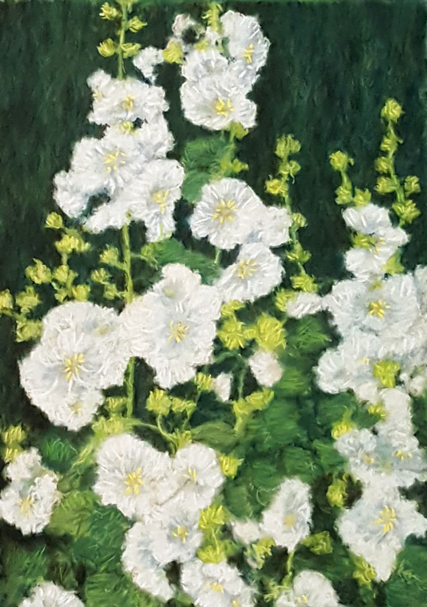 White Hollyhocks by Merrilyn Duzy 