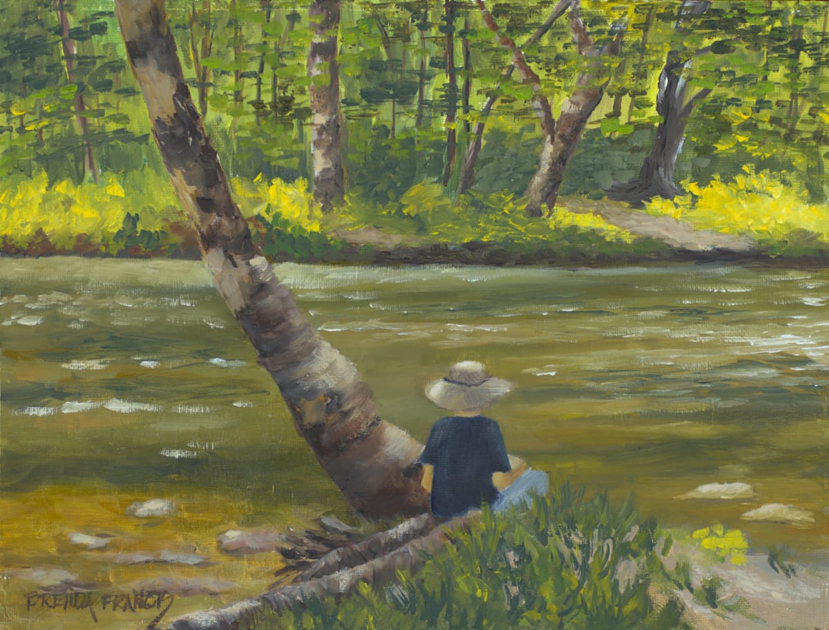 PLEIN AIR- OCONALUFTEE by Brenda Francis  Image: 1000 Plein Air Artists at Oconaluftee Visitors Center.   This woman by the stream was one of them.  