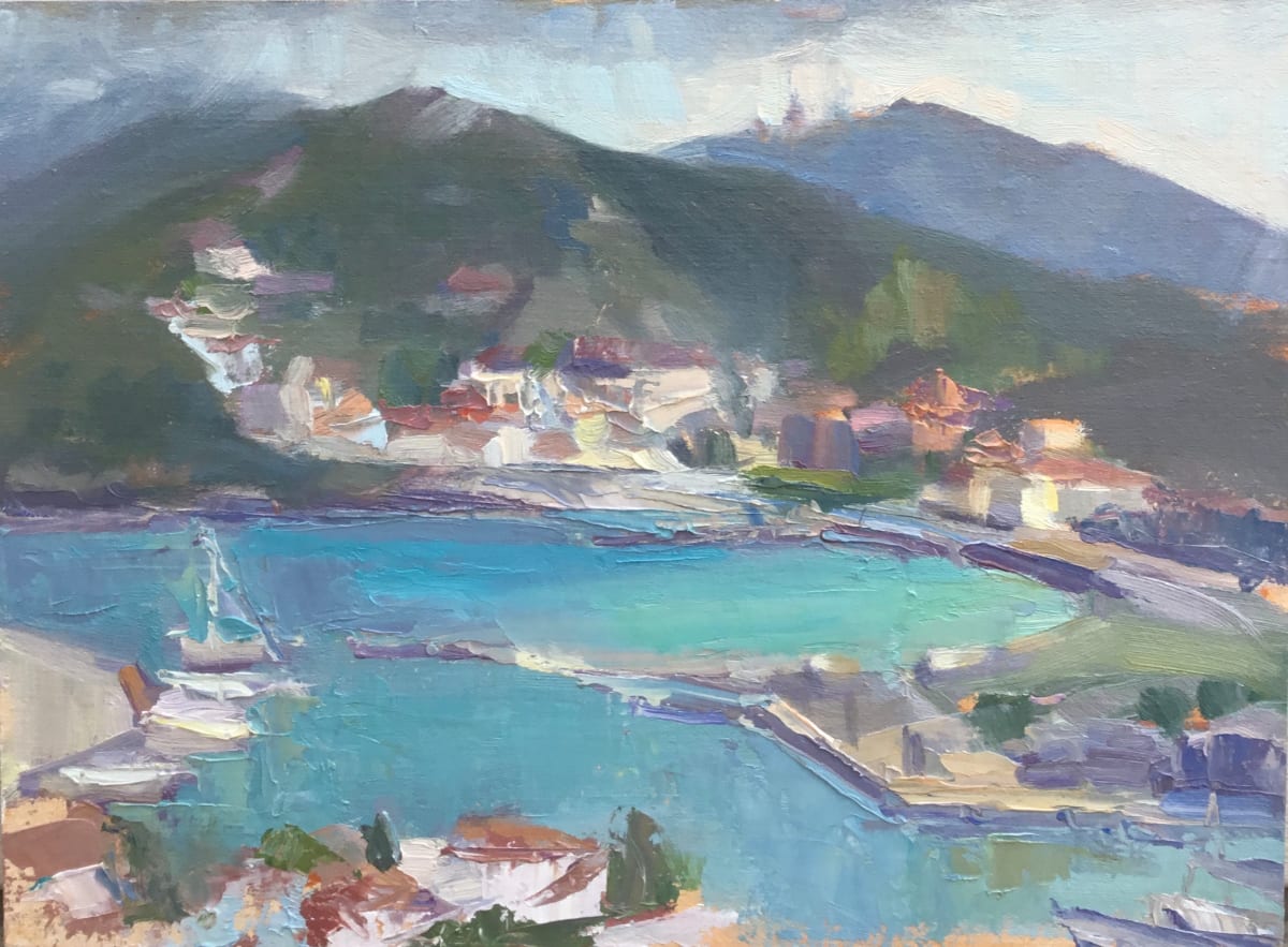 Clouds over Skopelos Harbor, Greece by Pratima Rao 