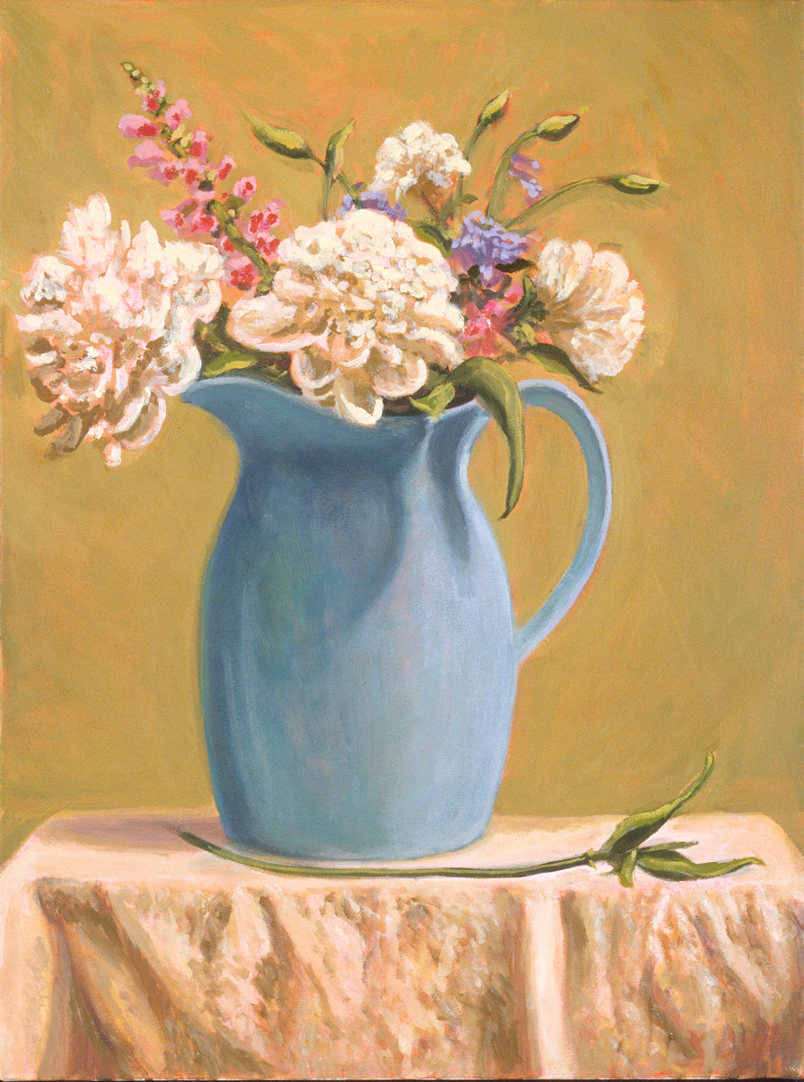 Blue Pitcher Still Life by Janice L. Moore 