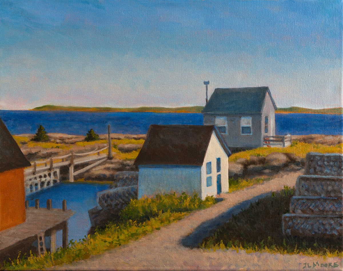 Three Fish Shacks (Blue Rocks) by Janice L. Moore, Image 1.