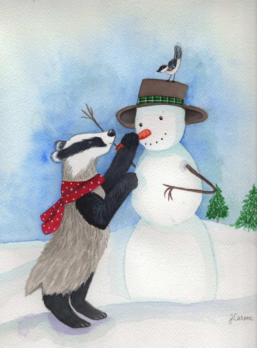 Badger & Snowman by Jennifer Carson 
