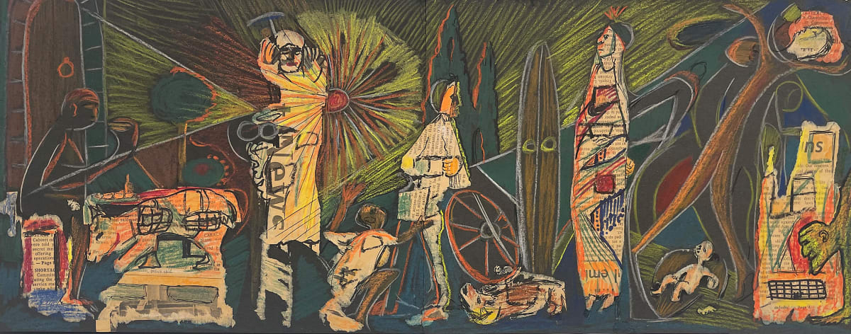 COLLAGE & MIXED MEDIA HONORABLE MENTION – The Timekeepers by Paul Farr, father of Will Farr 