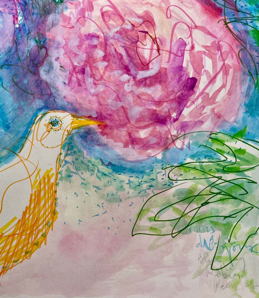 Nearby Robin & Peony Blossom by Denita Benyshek 