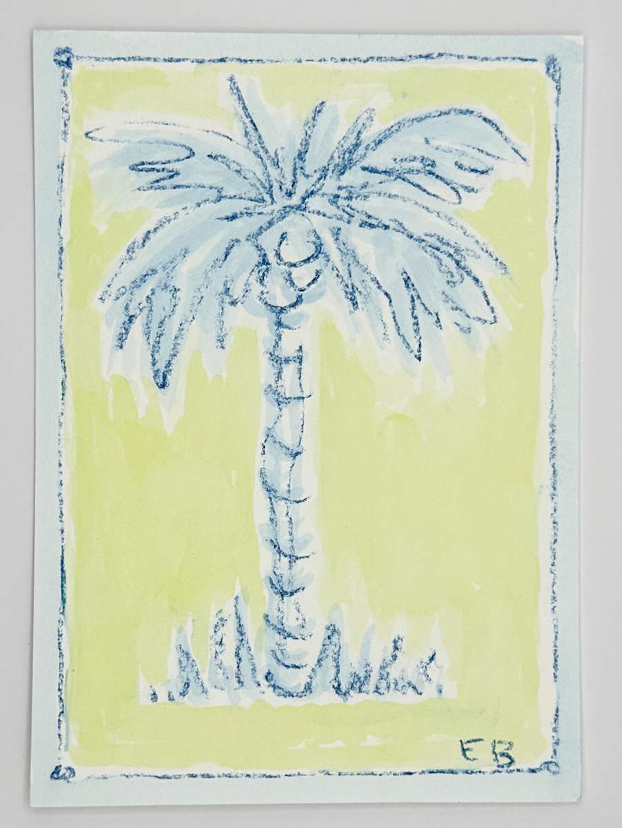 Mini Toile Palm No. 1 (blue/lime) by Elizabeth Bernheisel 