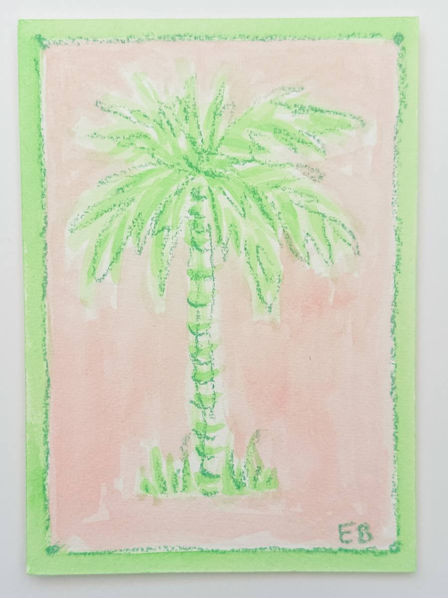 Mini Toile Palm No. 5 (green/pink) by Elizabeth Bernheisel 