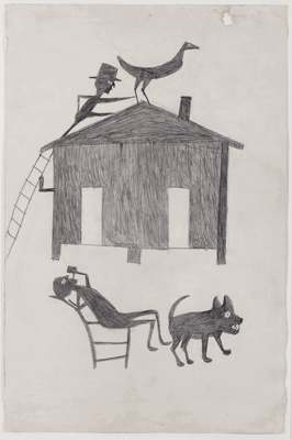 House with Multiple Figures by Bill Traylor, Image 1.