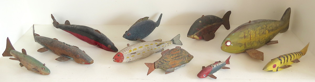 Ten Fish Decoys by Anonymous American 