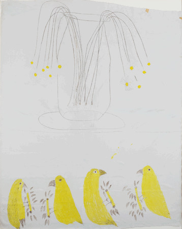 Yellow Birds and Daisies (BST-025) by Lee Godie 
