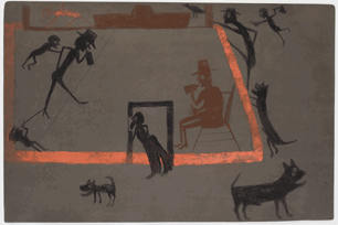 Men Drinking, Boys Tormenting, Dogs Barking by Bill Traylor, Image 1.