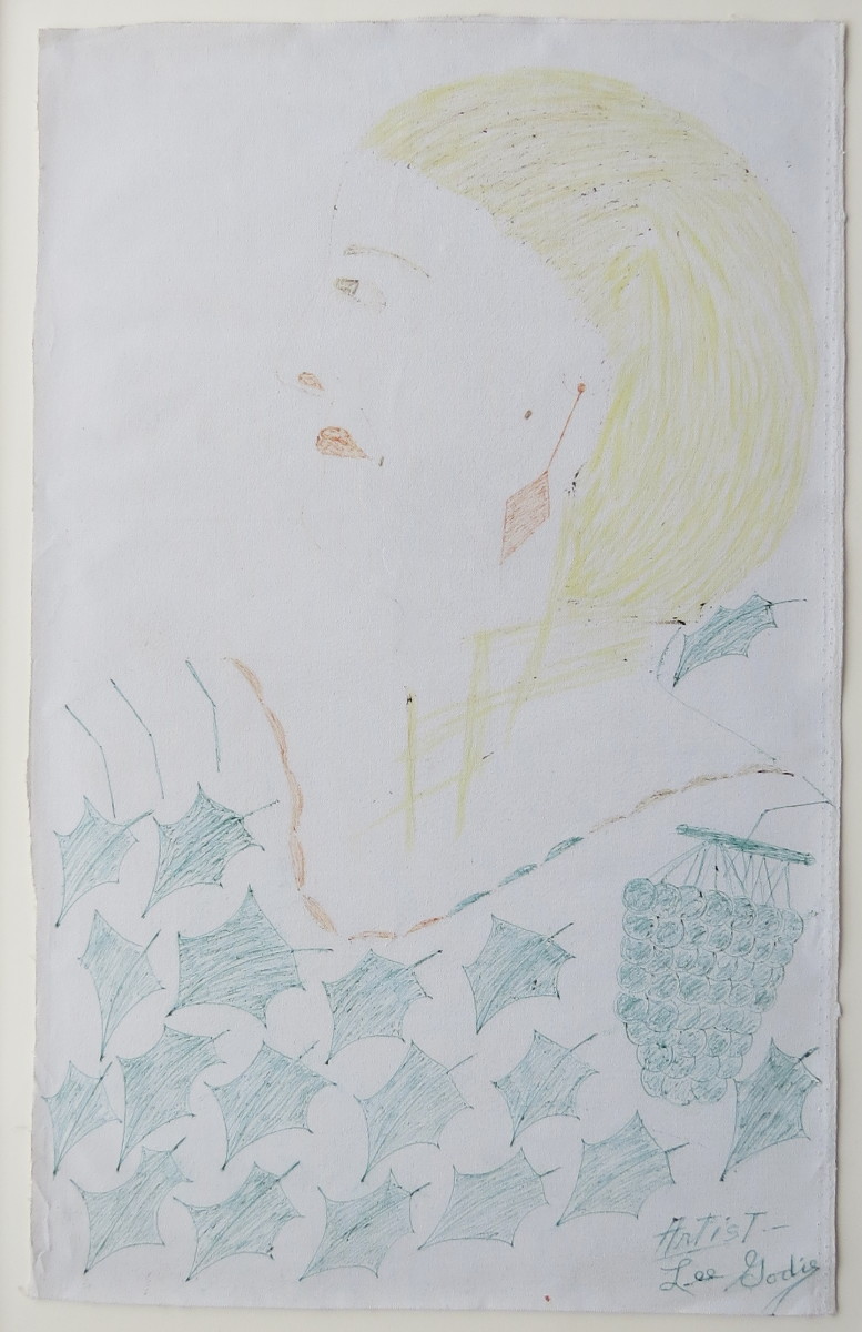 Women with Hollies and Red Earing by Lee Godie 