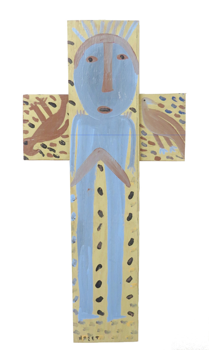 Cross with Figure & Birds by Mose Tolliver 