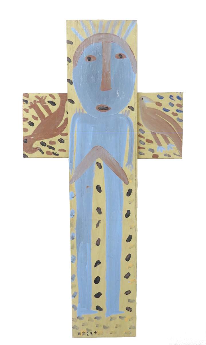 Cross with Figure & Birds by Mose Tolliver, Image 1.