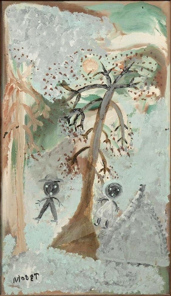 Two Figures & Tree in Landscape by Mose Tolliver, Image 1.