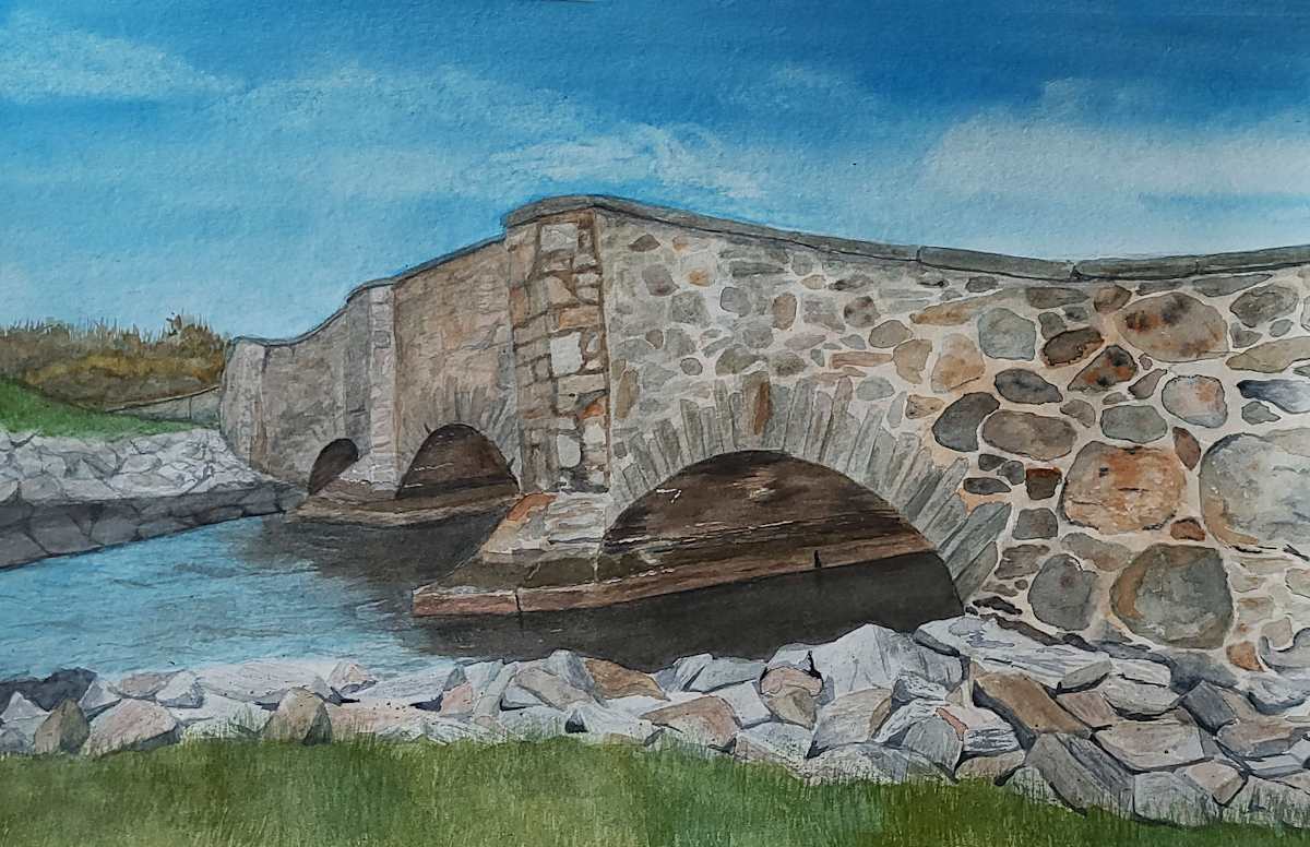 Colt State Park by Cheryl Dinsdale  Image: The old stone bridge at Colt State Park in Bristol, RI. Original watercolor painting by Cheryl Dinsdale.