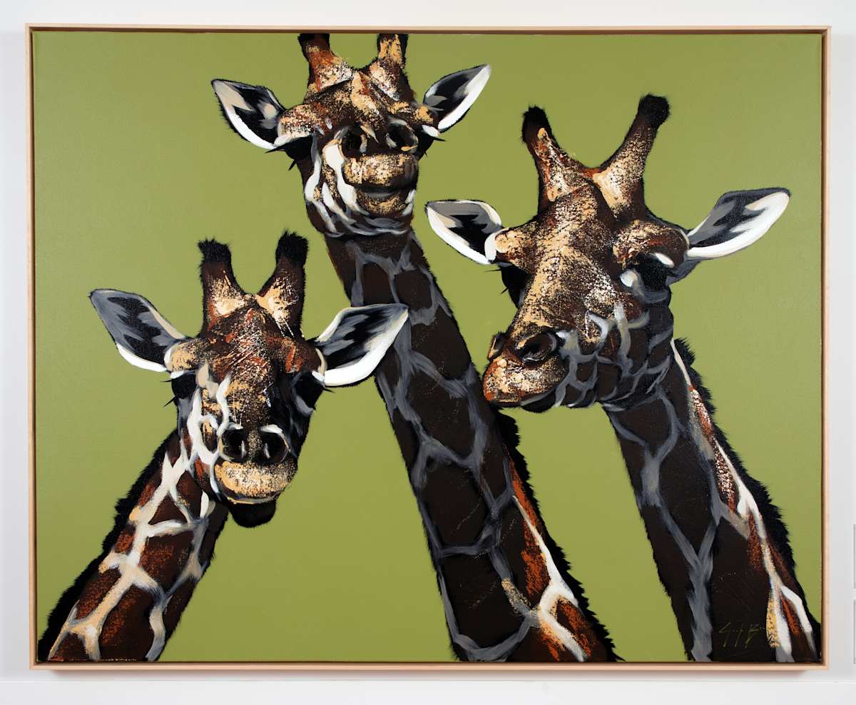 Three Giraffes on Green by Josh Brown 