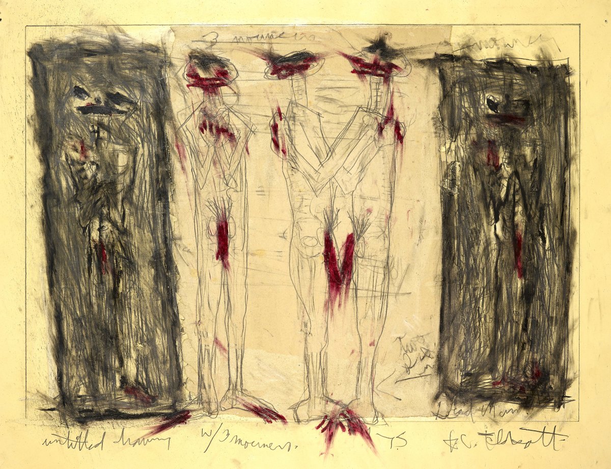 Untitled Drawing w/ 3 Mourners by Feldsott 