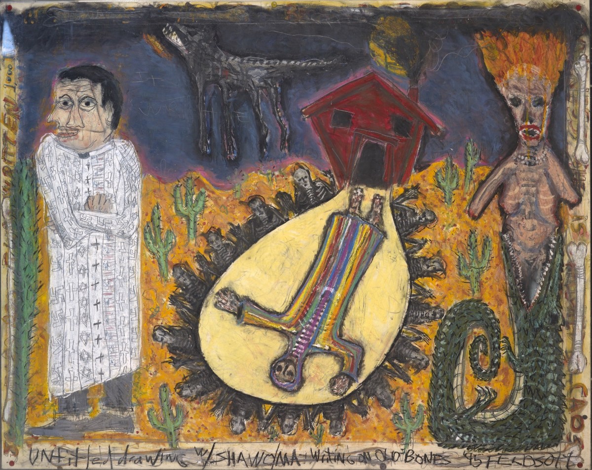 Untitled Drawing w/ Shawama Writing on Old Bones by Feldsott 