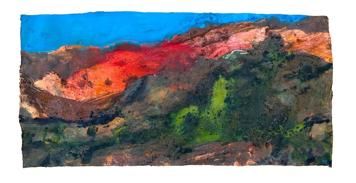 COPPERED MOUNTAIN UNDER CLEAR SKY .  Dawn. Coppermines Valley, Coniston, Cumbria. by Frances Hatch  Image: holly-bright sun
spills
bouncing over boulders

sketchbook notes 
