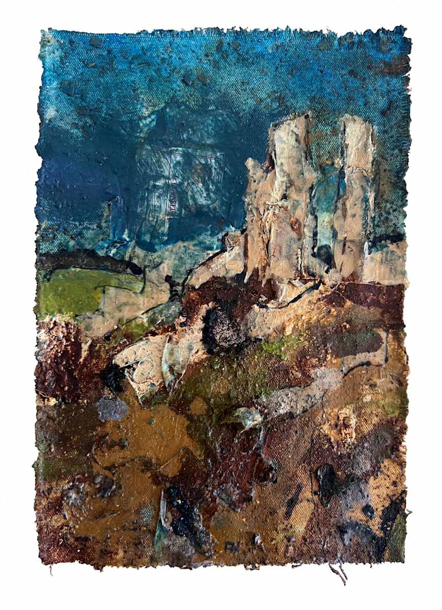 Corfe Castle on Remnants of Manganese Blue. by Frances Hatch 