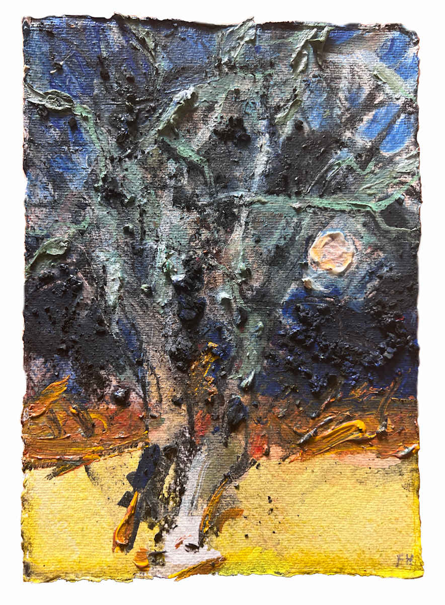 LICHEN MOON IN THE  OLD HAWTHORN TREE by Frances Hatch 