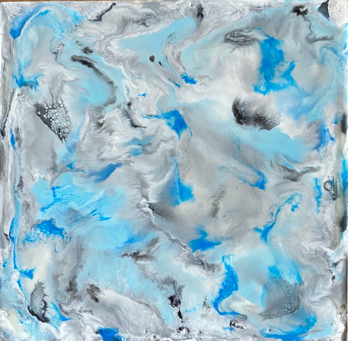 Small Works 6x6in by Kathie Collinson  Image: This is an original abstract created earlier in my career. It now has a owl photo transfer on it.